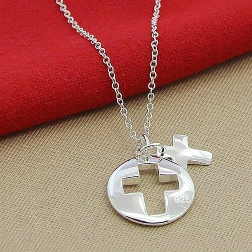 Silver Plated Round Cross Pendant O-chain Necklace Is Suitable for Womens Wedding Engagement Party Jewelry Birthday Gifts
