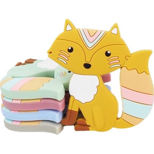 Chenkai 10PCS Fox Shape Silicone Baby Teether BPA Free Sensory Nursing Pacifier DIY Infant Necklace Pendant Teething Chewing Toy