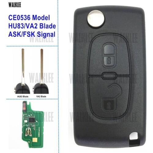 WALKLEE Remote Key Suit for Citroen C2/C3/C4/C5/Berlingo/Picasso 2 Buttons, CE0536 Model, HU83/VA2, ASK/FSK