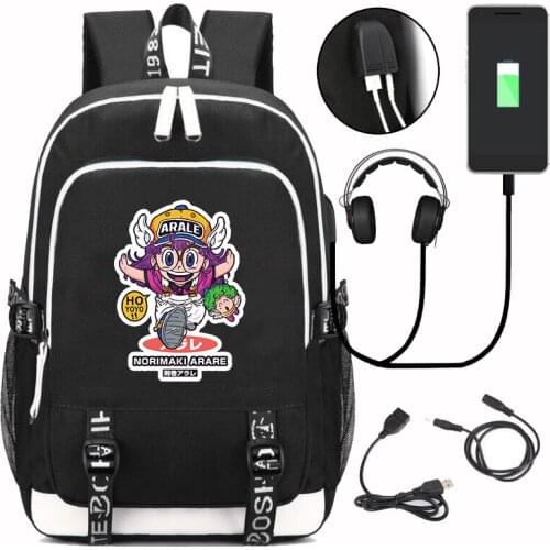 USB Charger Backpack Arale Printed Kawaii School Bags for Teens Girls Boy College Outdoor Sport Backpack Unisex Casual Daypack