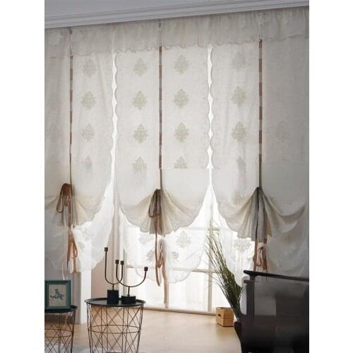 Curtain for living dining room bedroom Linen embroidery gauze blinds blackout curtain fabric European Roman blinds Included