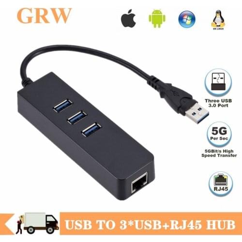 3 Port USB 3.0 Hub 10/100Mbps Fast Ethernet Adapter USB to RJ45 Lan Network Card for Windows laptop HUB Adapter Portable