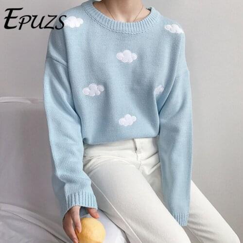 Spring Loose Clouds pink kawaii sweater women pullover casual O-Neck Long Sleeve knitted sweater korean winter clothes women