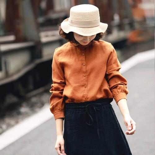 Women Spring Autumn Linen Blouse Tops Shirt Ladies Solid Color Flax Shirt Female Linen Tops