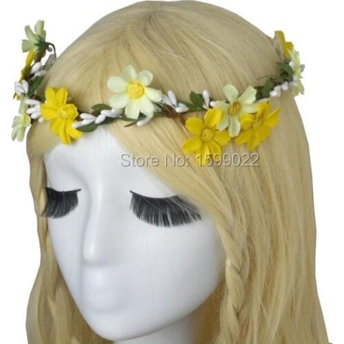 Bridal Daisy Flower Crown Fairy Halo Ritual Jewelry Ivory Yellow Hair Accessories Women Head Band Wedding Photo Booth Props