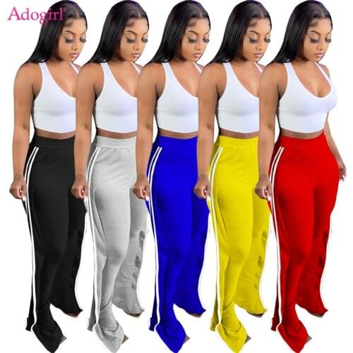 Adogirl Women Solid Side Ruffle Flare Pants High Elastic Waist Casual Sweatpants Fashion Sport Trousers