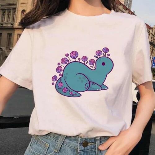 Women 2020 Sunflower Funny Dinosaur Print Womens Top Girls Clothing Lady T Shirt T-shirts Ladies Graphic Female Tee T-Shirts