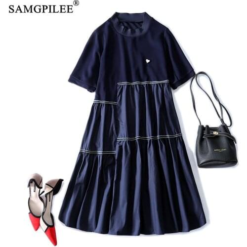 Elegant Dresses For Women 2021 New Knitted Patchwork Korean Style Chain Decoration A-line Fashion Plus Size Womens Clothing 4XL