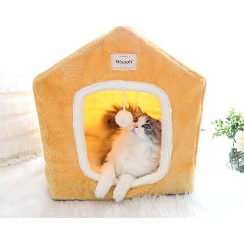 Winter Enclosed Cat House Kitten Tent Velvet Soft Warm Dog Bed Removable Washable Pet House Kennel Short Plush Deep Sleep Nest