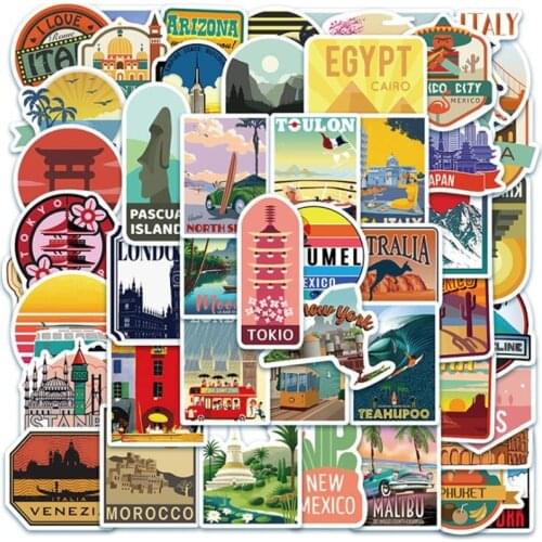 10/30/50PCS City Tourism Landscape Cartoon Graffiti Skateboard Guitar Laptop Phone Case Waterproof Sticker Decoration Wholesale
