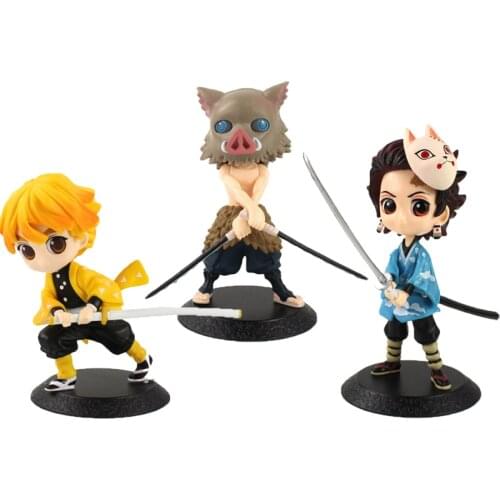 14cm Q Posket Demon Slayer Figures Zenitsu Agatsuma Inosuke Hashibira Sabito Anime Model Toys