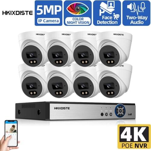 5MP Ultra HD CCTV POE Camera Two-way Audio H.265 Kit 8CH 4K NVR Outdoor Home Waterproof Video Security Surveillance System Kits