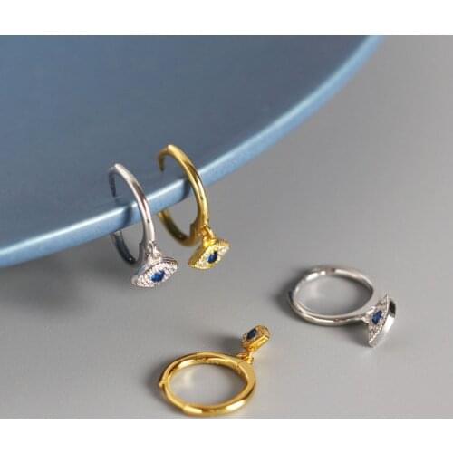 925 Sterling Silver Jewelry Mini Blue Zircon Evil Eyes Earring Pendant Small Stud Earrings for Women Femme