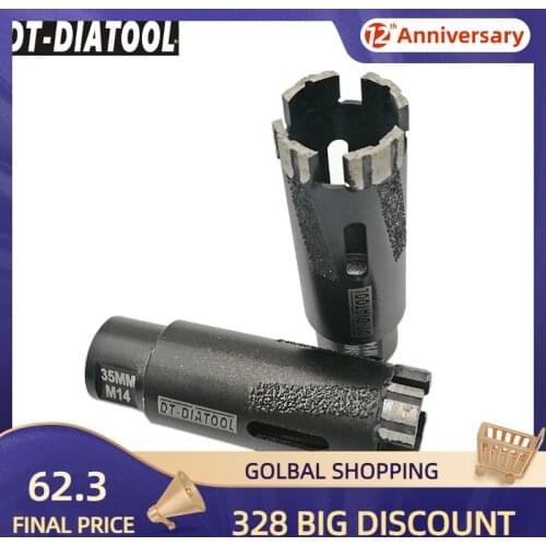 DT_DIATOOL 2pcs/set 35mm M14 Laser Welded Turbo Segmented Diamond Dry Drilling Hole Saw With Side Protection Drill Core Bits