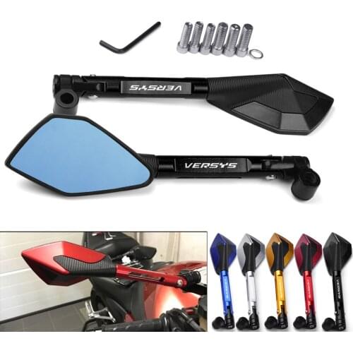 CNC Aluminum Motorcycle Side Mirrors Motorbike Bluish Reverse Mirrors for Kawasaki Versys 650 1000 X300 2008 - 2019 2020 2021