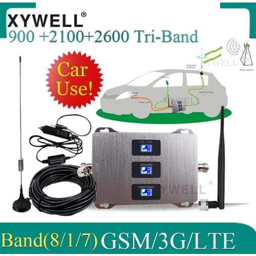 Car Use 900/2100/2600mhz Tri-Band signal booster 2G 3G 4G Mobile Cellular Amplifier GSM UMTS LTE 900 1800 2600 Signal Repeater