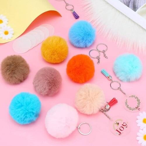 Pompoms Keychain Set Include 50 Faux Fur Pom Poms Balls 50 Tassels and 50 Key Rings for Keychain Bag Charm Accessories