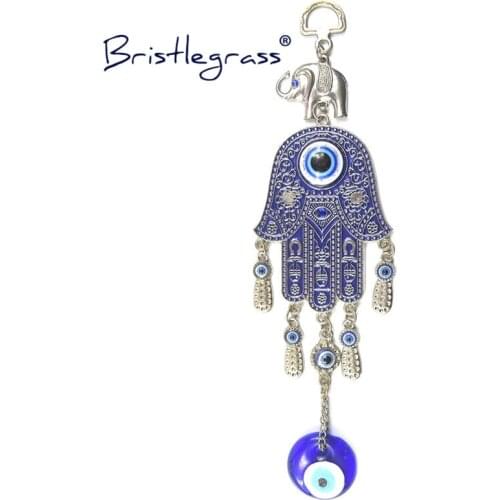 BRISTLEGRASS Turkish Blue Evil Eye Elephant Hamsa Hand Amulets Lucky Charms Wall Hanging Pendants Blessing Protection Home Decor