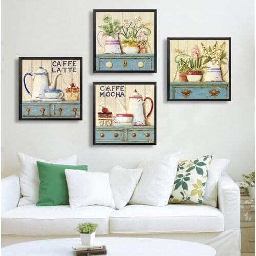 Nordic Girls Room Decor Hand Drawn Decorative Picture Coffee Latte Watercolor Flower Wall Art Canvas Painting for Kitchen