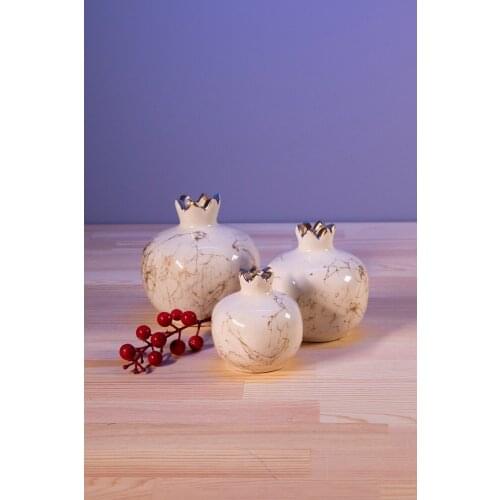 Decorative Ceramic Pomegranate Set Gold Marble Broken White