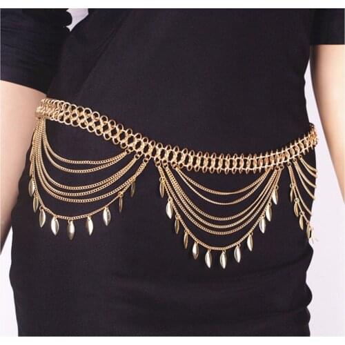 Egypt Indian Summer Beach Sexy Gold Tassel Dance Belly Waist Chain Belt Statement Waistbands Body Chain Thailand Gypsy Jewelry