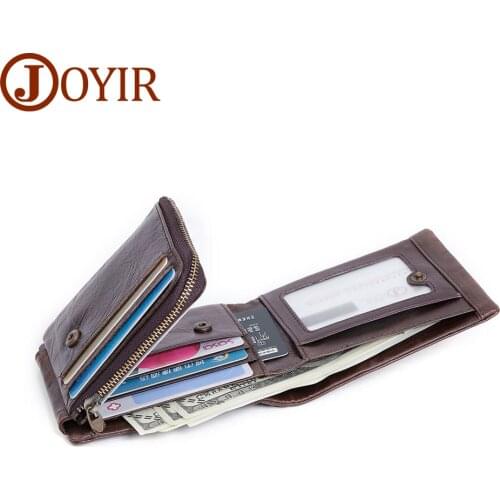 JOYIR Rfid Genuine Leather Wallet Men Coin Purse Card Holder New Design Trifold Wallets High Quality Money Purses for Male