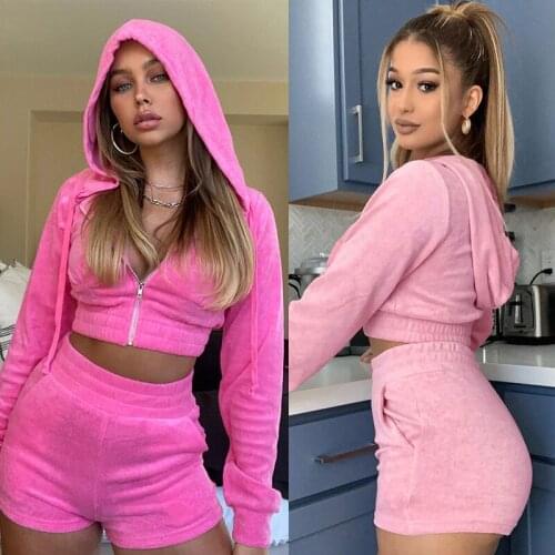 Women Soft Pajama Sets Long Sleeve Nightwear Fluff Hooded Coat+Shorts Set Comfortable Sleepwear 2PCS Set Homewear