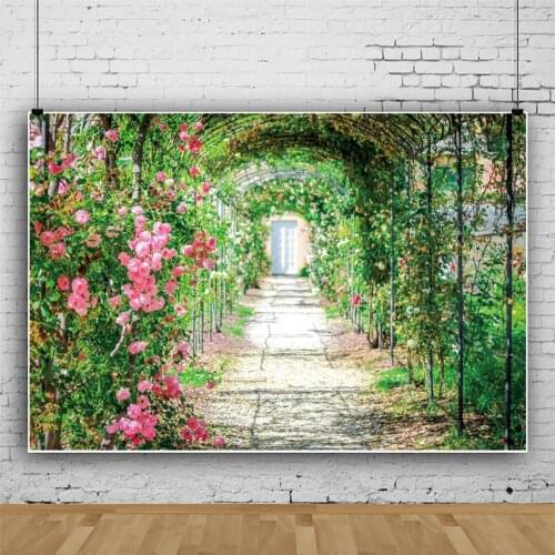 Beautiful Green Plants and Flowers Corridor Aisle Portrait Photography Backdrop Decor Photo Background Studio Photocall Props
