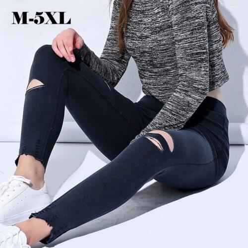 Plus size 6XL 5XL Hot Sale Jeans legins Autumn Sexy Leggings Women Torn Ripped Hole Ninth Pants Punk Denim Leggins Women Clothi