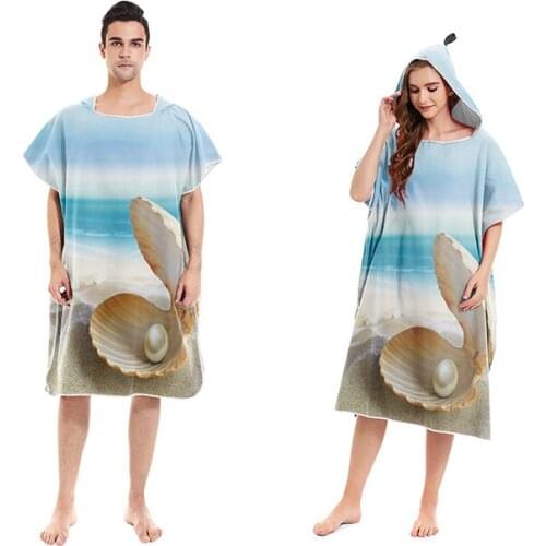 Summer SeaSide Hooded Bath Beach Towel Microfiber Wetsuit Changing Robe Poncho Surf Towel for Swimming Beach Outdoor Bathrobe