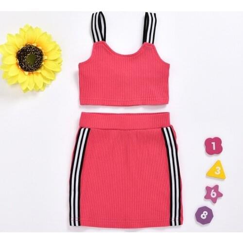 2pcs Summer Kid Toddler Baby Girl Clothes Sets 1-6Y Sleeveless Crop Top Letter Patchwork SkirtsOutfit Set Clothes