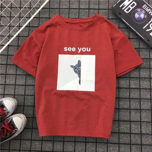 2019 Summer T Shirt Peekaboo Printed SEE YOU Funny Harajuku Tumblr Tshirts Loose Short Sleeve Popular Korean Style Lady Tops Tee