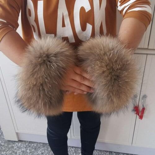 Raccoon leather cuffs 100% genuine natural fur womens coat down universal warm fashion simple and generous