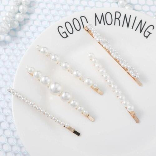 Fashion Handmade Gold Color Pearl Imitation Hair Clip Snap Barrette Stick Hairpin Hair Styling Accessories For Women