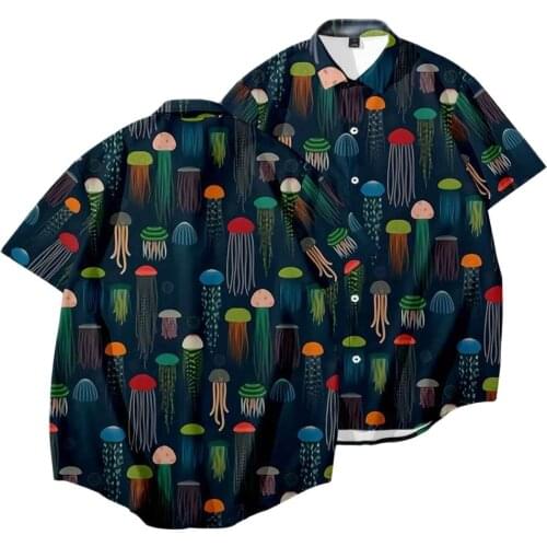 Men Vintage Printed New Summer Harajuku Streetwear Men Loose Short Sleeve Shirts Top Beach Wear