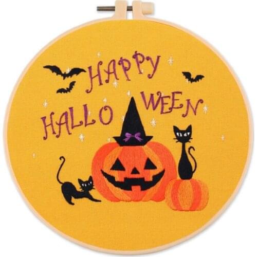 Full Range Embroidery Starter Kit, Halloween Embroidery Kits for Beginners, Embroidery Decoration, English Instructions (B)