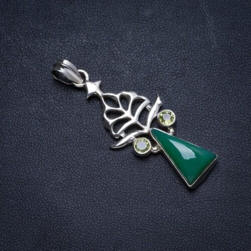 Natural Chrysoprase andPeridot Handmade Unique 925 Sterling Silver Pendant 2" X0735