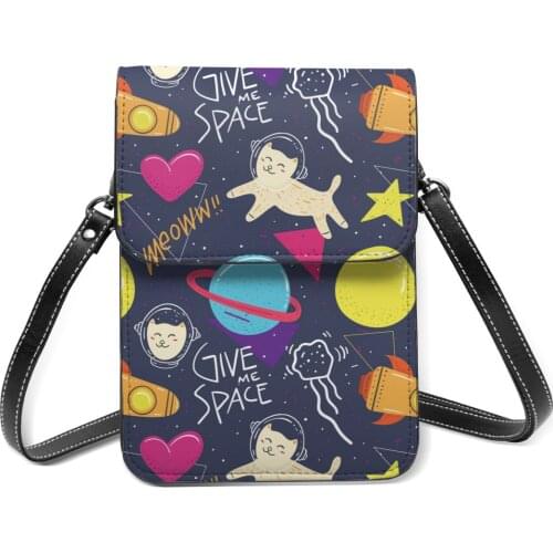 New 2021 Women Messenger Shoulder Straps Bag Animals Space Pattern Card Holders Cell phone Pocket Handbag Ladies Phone Purse