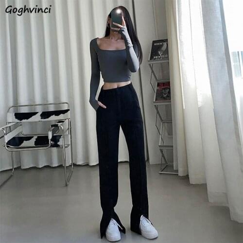 Casual Pants Front-slit Oversize Office Trousers Womens Straight Designer Chic Ins Leisure Bottoms Female Stylish All-match New
