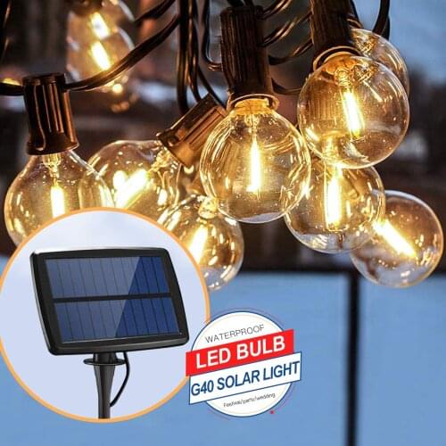 Garden Solar Light G40 Tungsten Lamp 10/12/25 Lights Waterproof Retro Glass Lamp Garden Solar String Light Christmas Garland