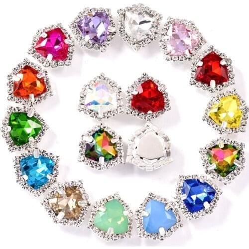 12mm High Quality Fat Triangle Glass Crystal Sew On Rhinestones Sliver Base With Hole Diy Accessories Wholesale 60pcs/lot