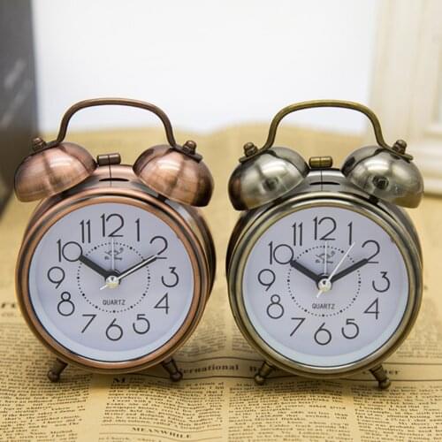 Retro Alarm Clock Silent Pointer Clocks Round Number Dual Loud Bell Night Light Creative Wake Up Alarm Home Decor