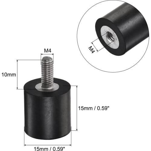 Uxcell 6 Pcs M4 Rubber Mounts Male/Female Shock Absorber, D15mmxH15mm