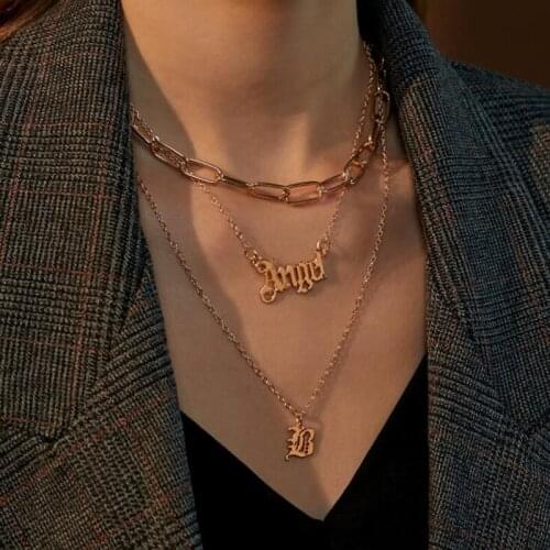 Hip Hop Gold Color Alloy Multilayer Thick Chain Necklace Letter Angel Pendant Necklace for Women Neck Jewelry Accessories