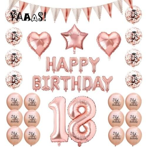39Pcs/Set 18th Happy Birthday Balloon Rose Gold Confetti Latex Balloons for 18 30 40 50 60 Birthday Party Celebrate Decoration