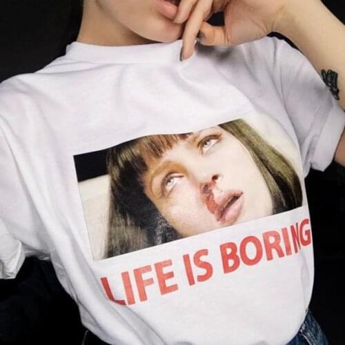 Movie Pulp Fiction Virgin Mary Funny T Shirt Life Is Boring Print Tops Women Summer Casual O-Neck Street Tops XS-XXXL 5 Colour