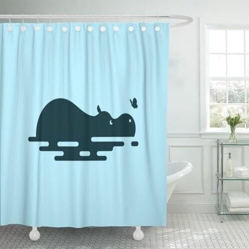 Abstract Hippo Africa African Animal Aquatic Big Shower Curtain Waterproof Fabric 72 x 72 Inches Set with Hooks