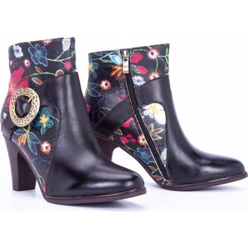 Womens boots with high heels comfortable warm printing drum in national high-end fashion leather breathable ladies boots