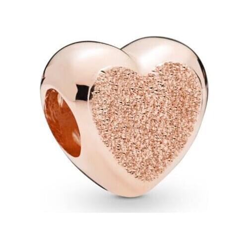 Genuine 925 Sterling Silver Bead Charm Rose Matte Brilliance Heart Charm Fit Pan Women Bracelet & Necklace Diy Jewelry