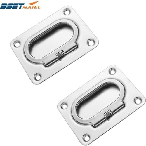 2PCS BEST MATEL Satinless steel 304 ANTI-RATTLE spring Flush Lift Ring Deck Hatch Pull Handle Locker Cabinet boat hardware
